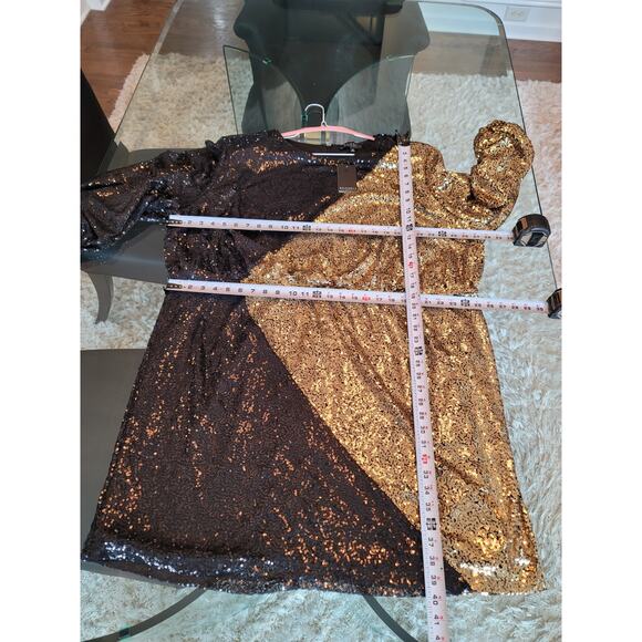 ELOQUII Bodycone Dress Women's Size 28 Black Gold 100% Polyester Long Sleeves - Picture 16 of 16